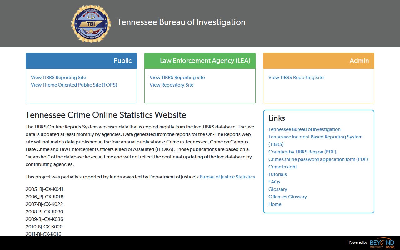 Hartsville criminal history context in the TBI CrimeInsight dashboard