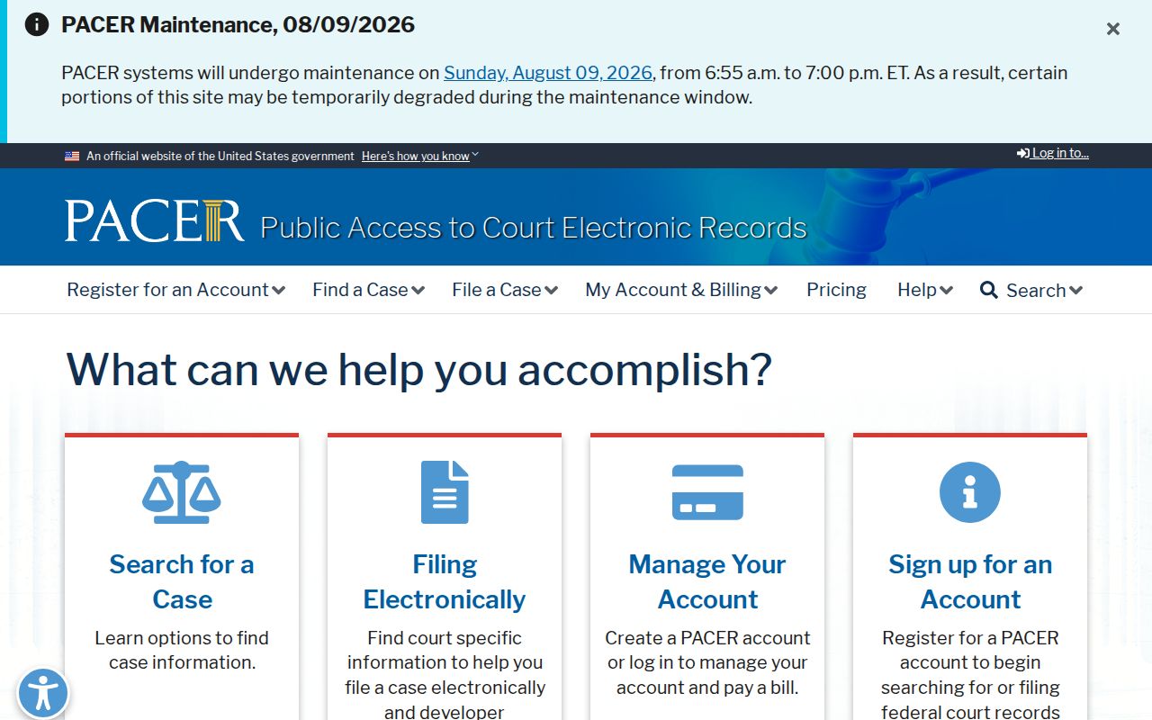 Official federal PACER access relevant to Trousdale County court record distinctions