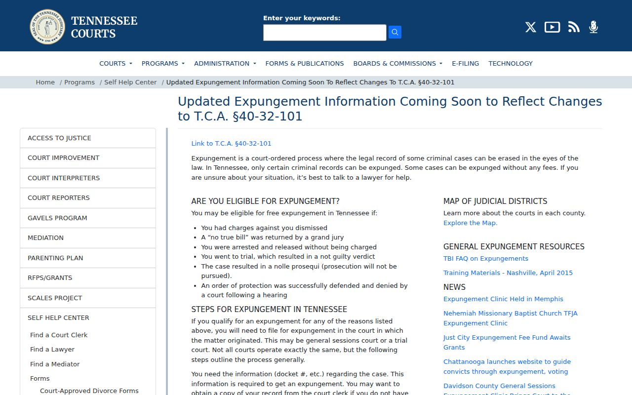 Tennessee expungement guidance for Trousdale County criminal court records