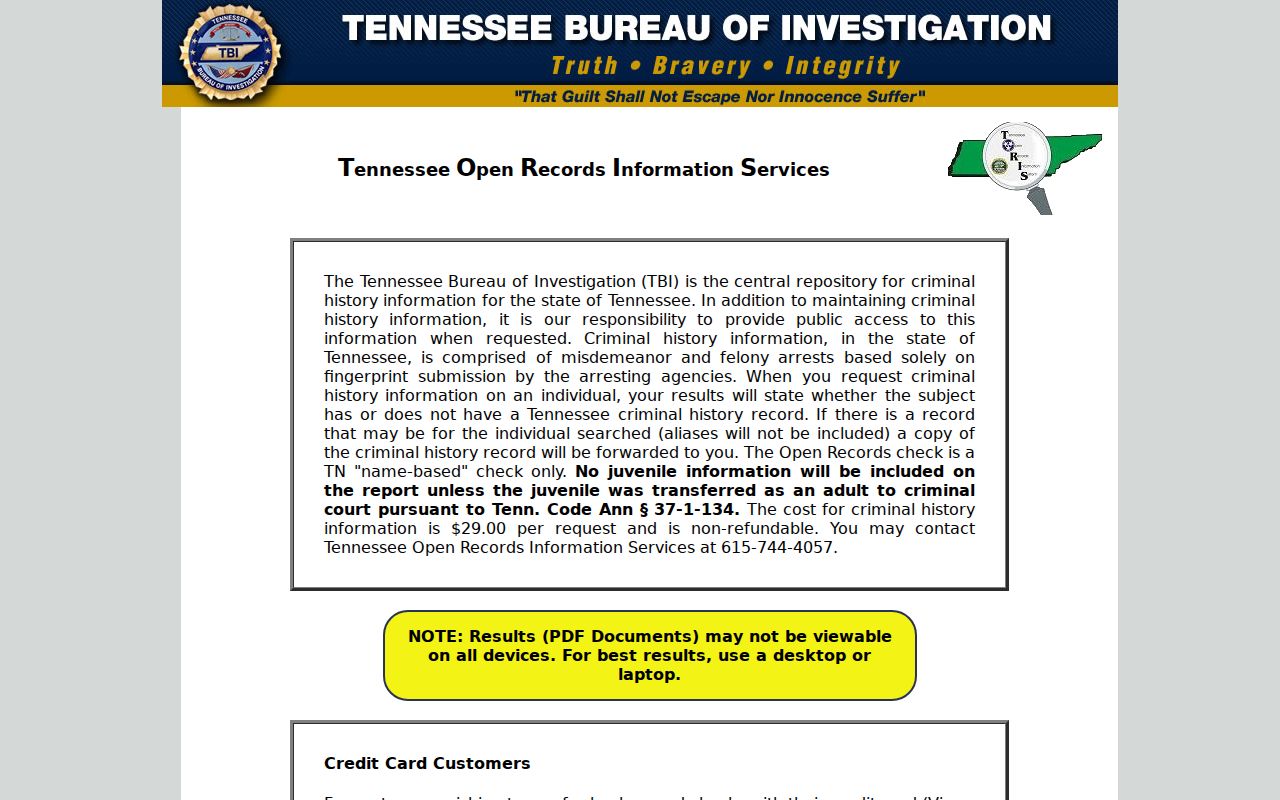Trousdale County criminal history TORIS name search portal